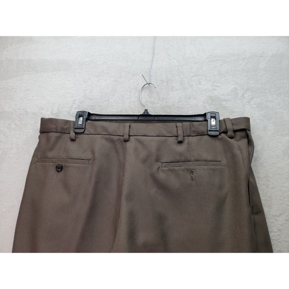Haggar Dress Pants Men's Size 40 Brown Polyester Slash Pockets Expandable Waist - Picture 7 of 10